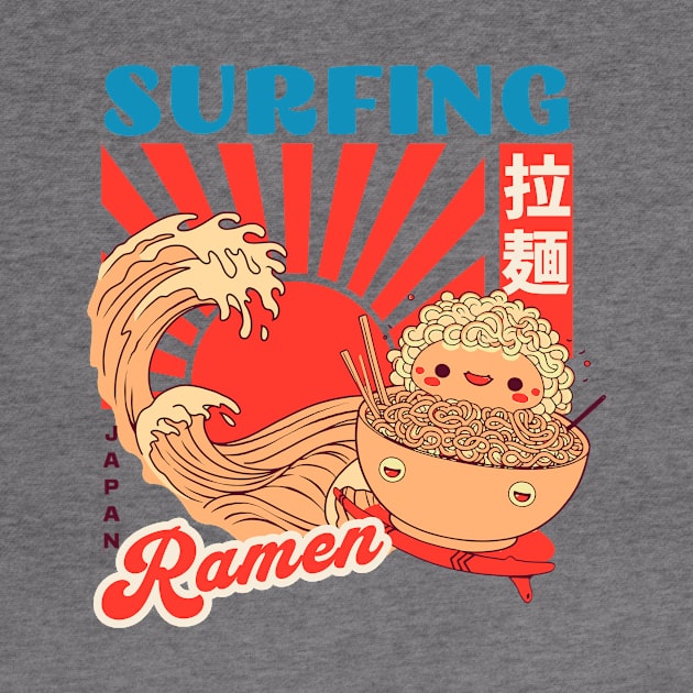 Surfing ramen retro grunge print tee by the74